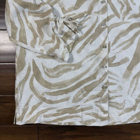 John Mark Women's Size 1X Zebra Print Button Up‎ Cinched Sleeve Shirt Top Linen - Picture 2 of 10